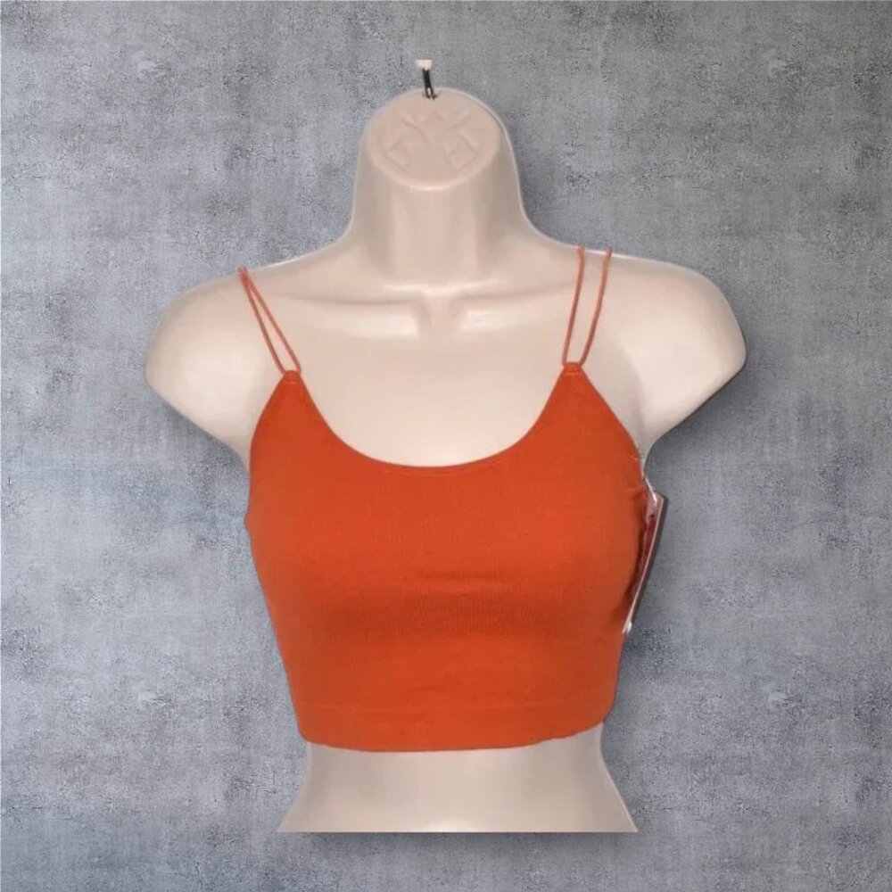NWT ANWND Crop Halter Top Rust Color Double Spaghetti Strap Scoop Neck